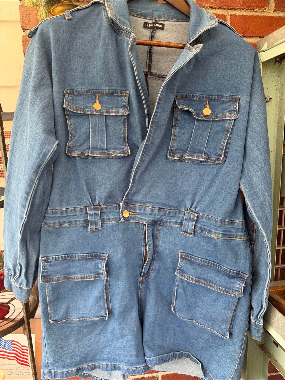 Fashion Nova 1X Denim Romper with Stretch